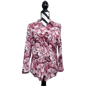 Bimba Y Lola International Scenery Fox Print Cotton Silk Blend Sz M Button Top